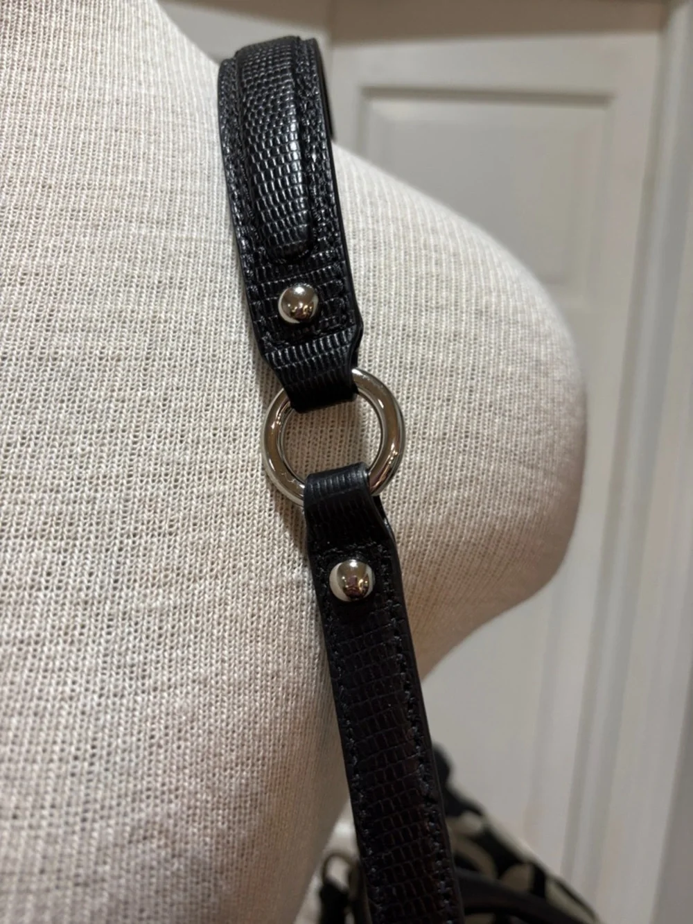 Coach Madison Sophia Satchel bag in black Op Art lured fabric w/leather trim